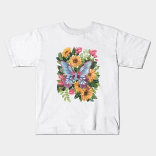 Butterfly in Flowers 1 Kids T-Shirt